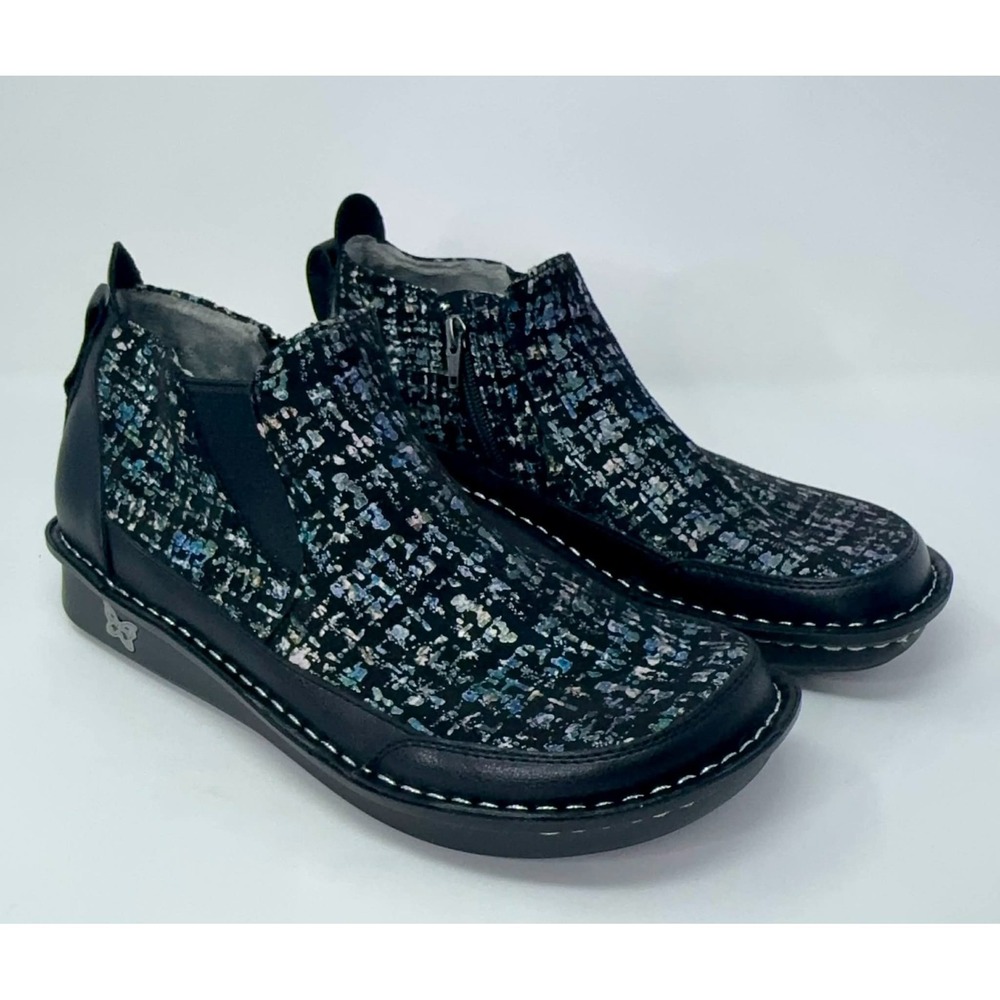 Alegria Nell Slip-On Ankle Boots Womens Size 40/US 9-9.5 Metallic Tweed Side Zip